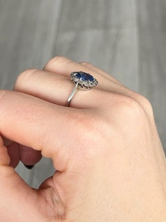 Vintage Sapphire and Diamond 18 Carat White Gold and Platinum Cluster Ring