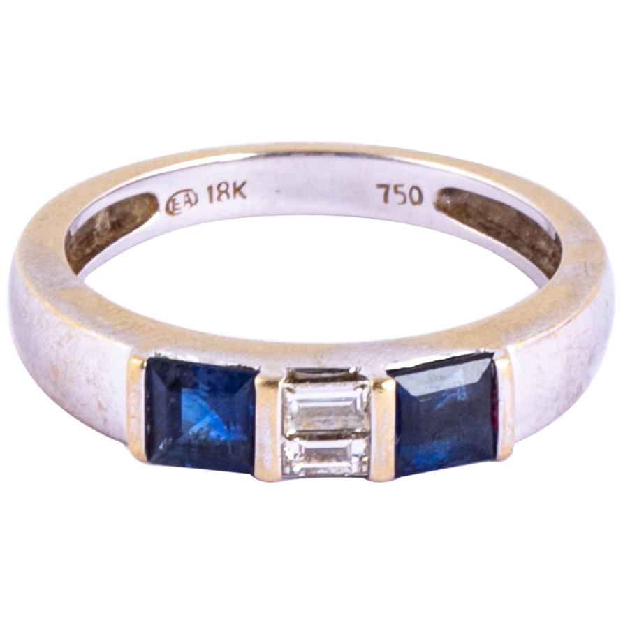 Vintage Sapphire and Diamond 18 Carat White Gold Band For Sale