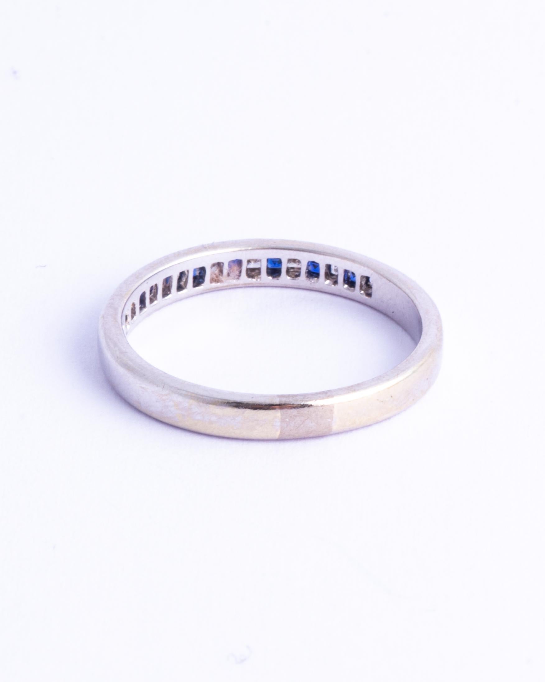 Modern Vintage Sapphire and Diamond 18 Carat White Gold Half Eternity For Sale