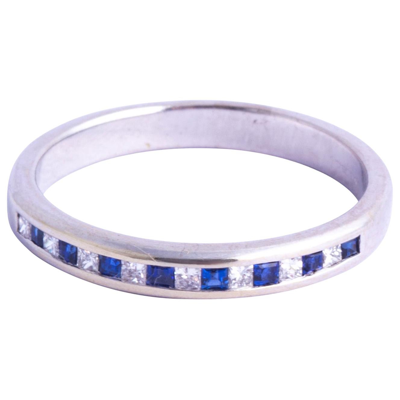 Vintage Sapphire and Diamond 18 Carat White Gold Half Eternity