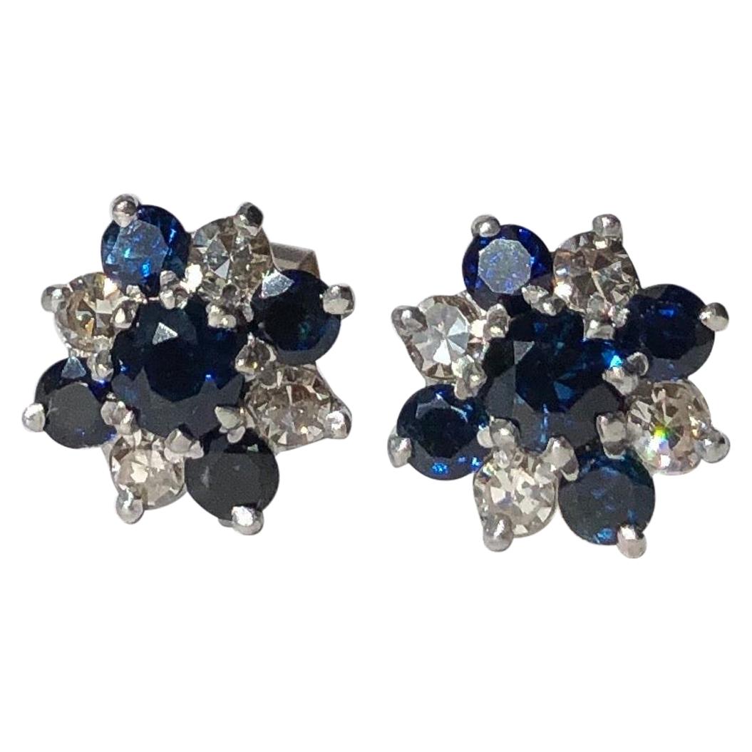 Vintage Sapphire and Diamond 18 Carat White Gold Stud Earrings