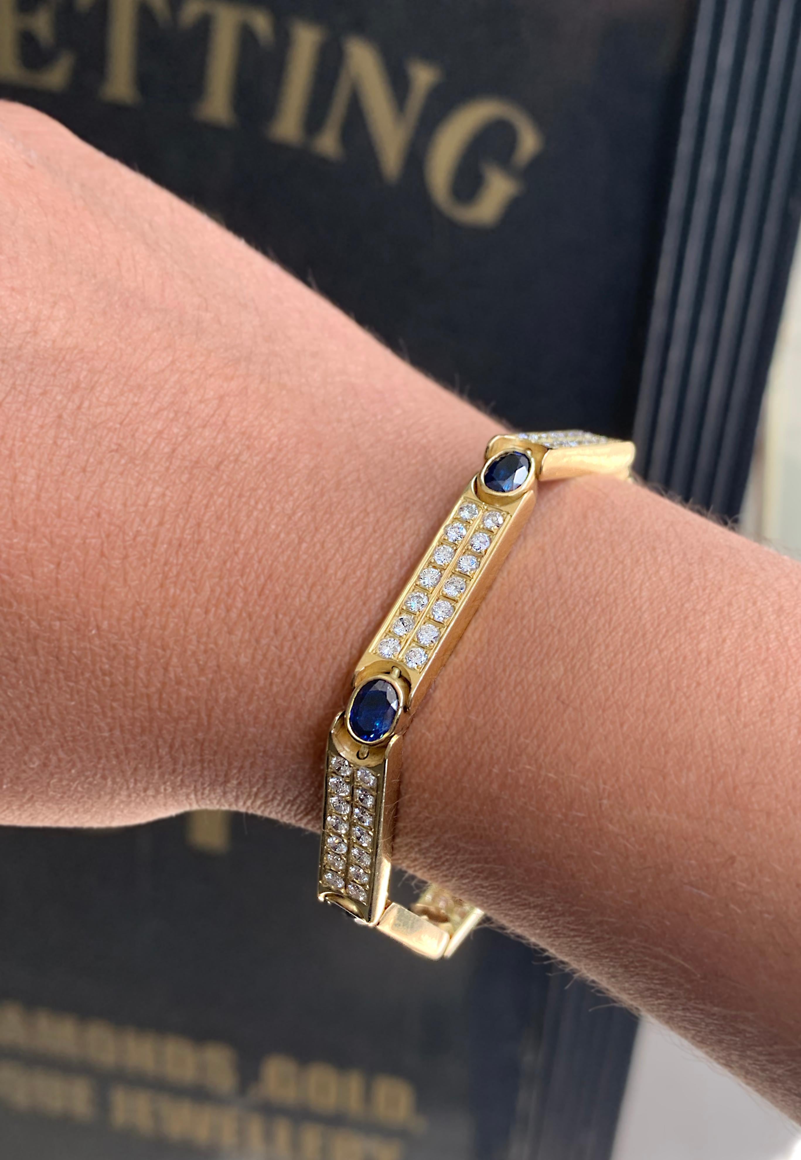 Armband aus 18 Karat Gelbgold mit Saphiren und Diamanten im Zustand „Gut“ im Angebot in London, GB