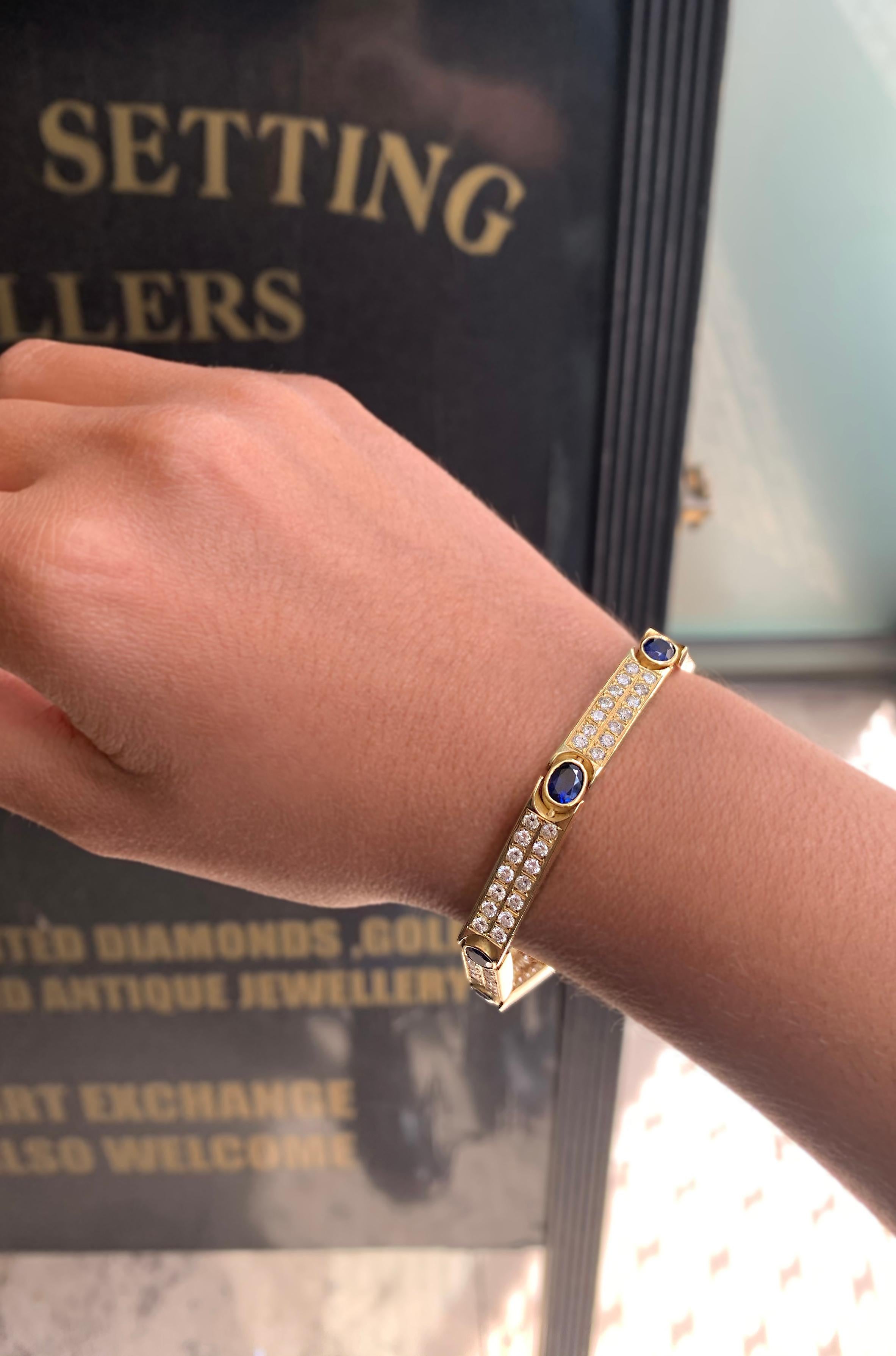 Contemporary Vintage Sapphire and Diamond 18 Carat Yellow Gold Bracelet For Sale