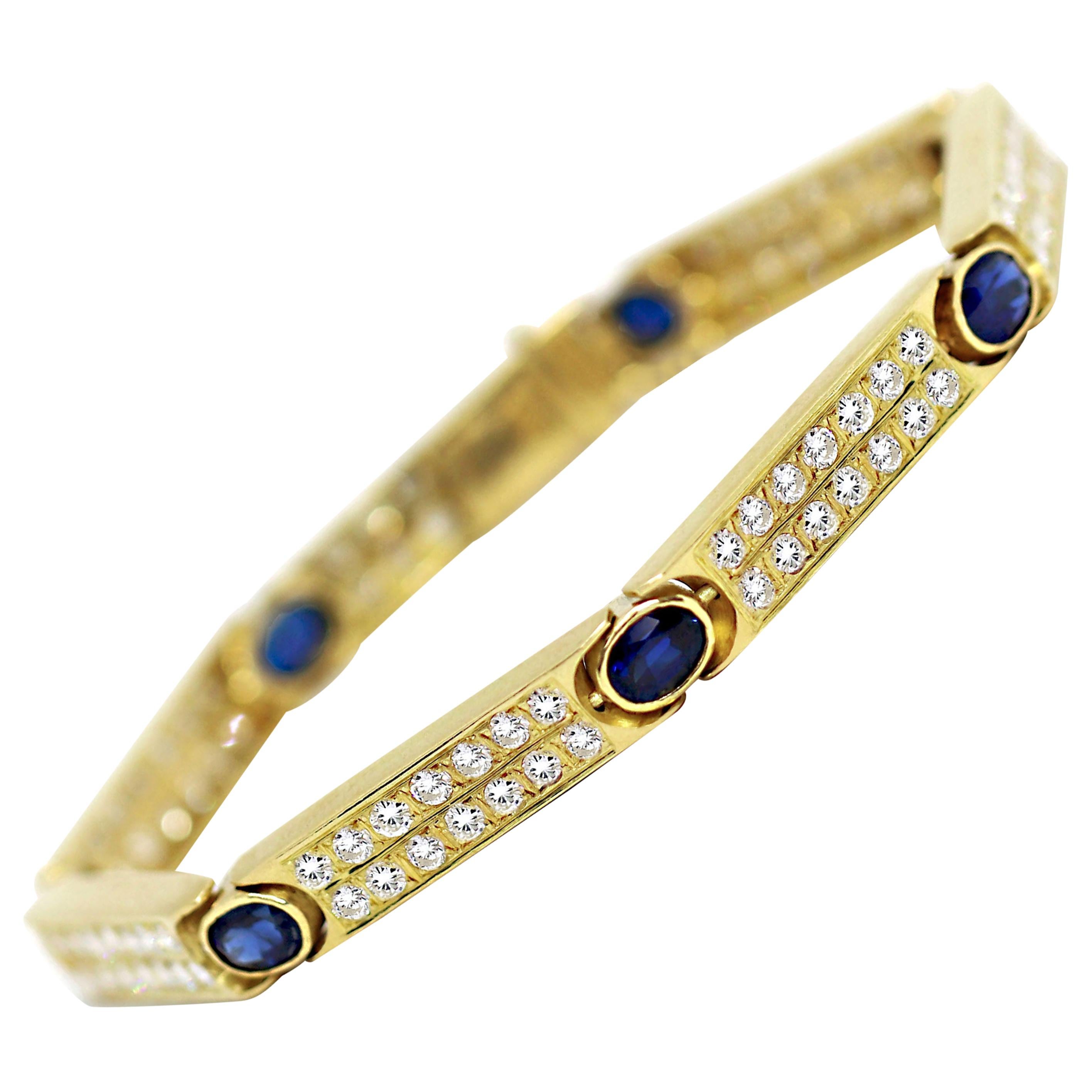 Vintage 1970s Sapphire and Diamond White Gold Bracelet at 1stDibs