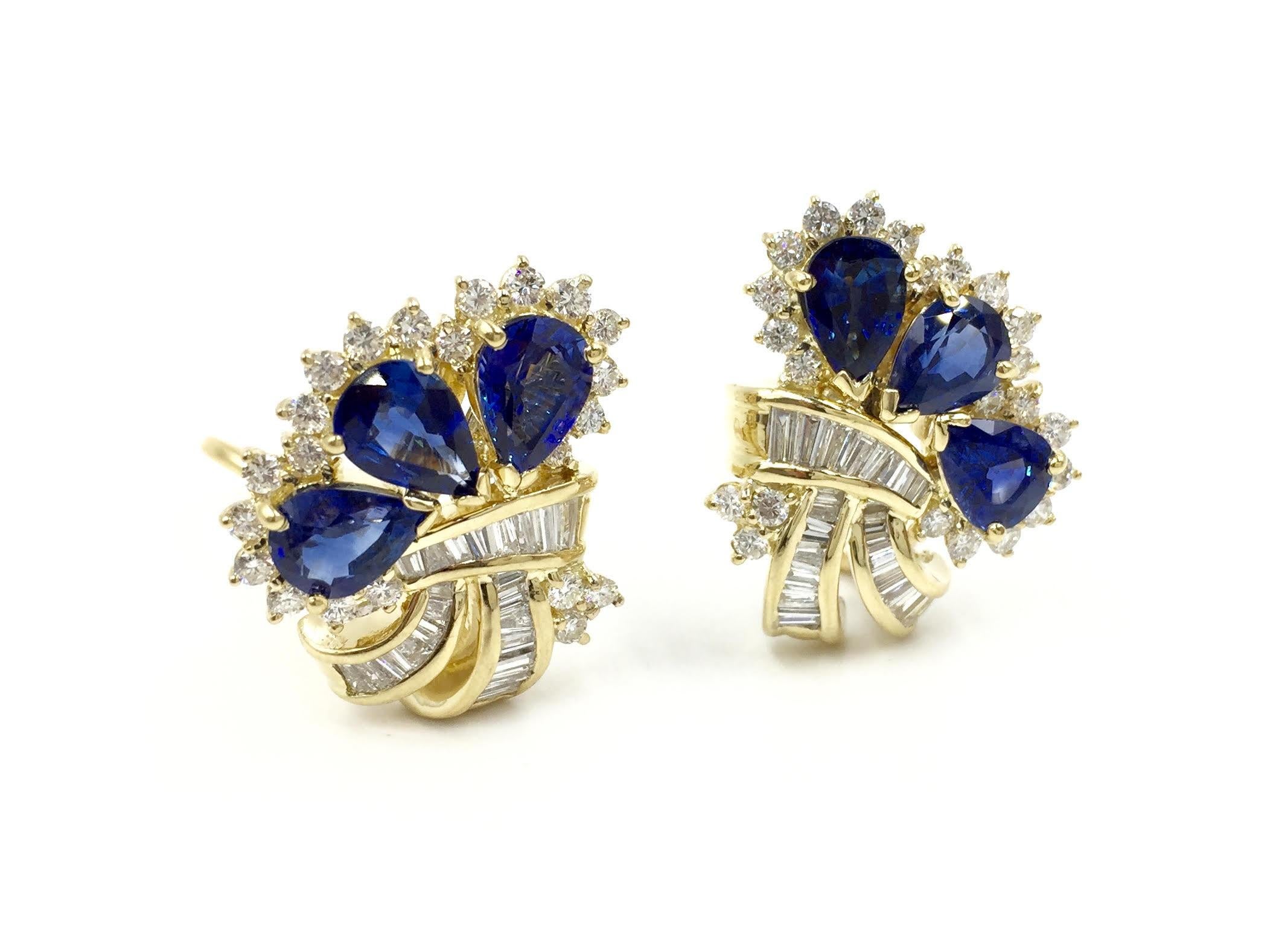 Retro Vintage Sapphire and Diamond 18 Karat Earrings For Sale