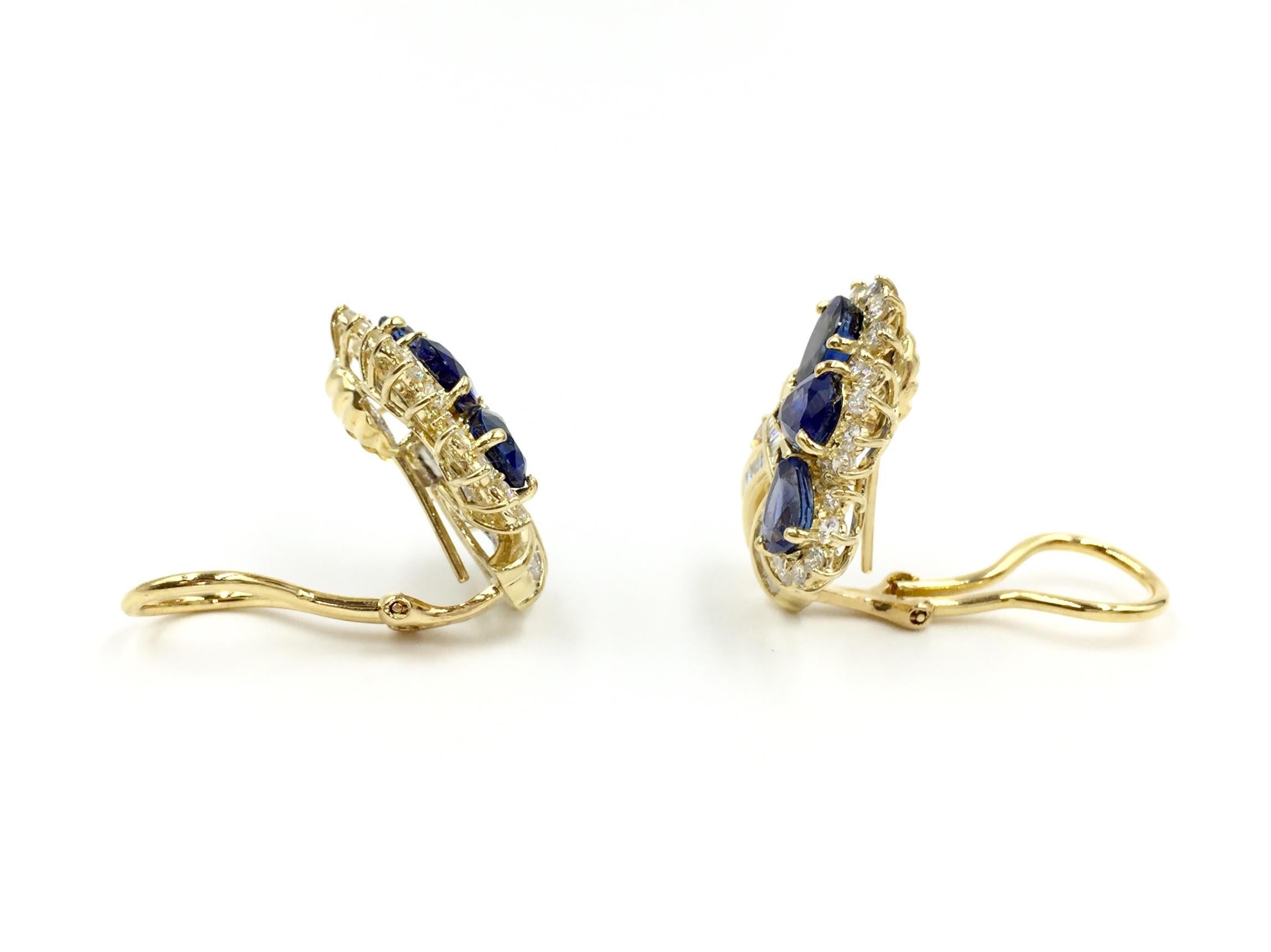 Vintage Sapphire and Diamond 18 Karat Earrings In Excellent Condition For Sale In Pikesville, MD
