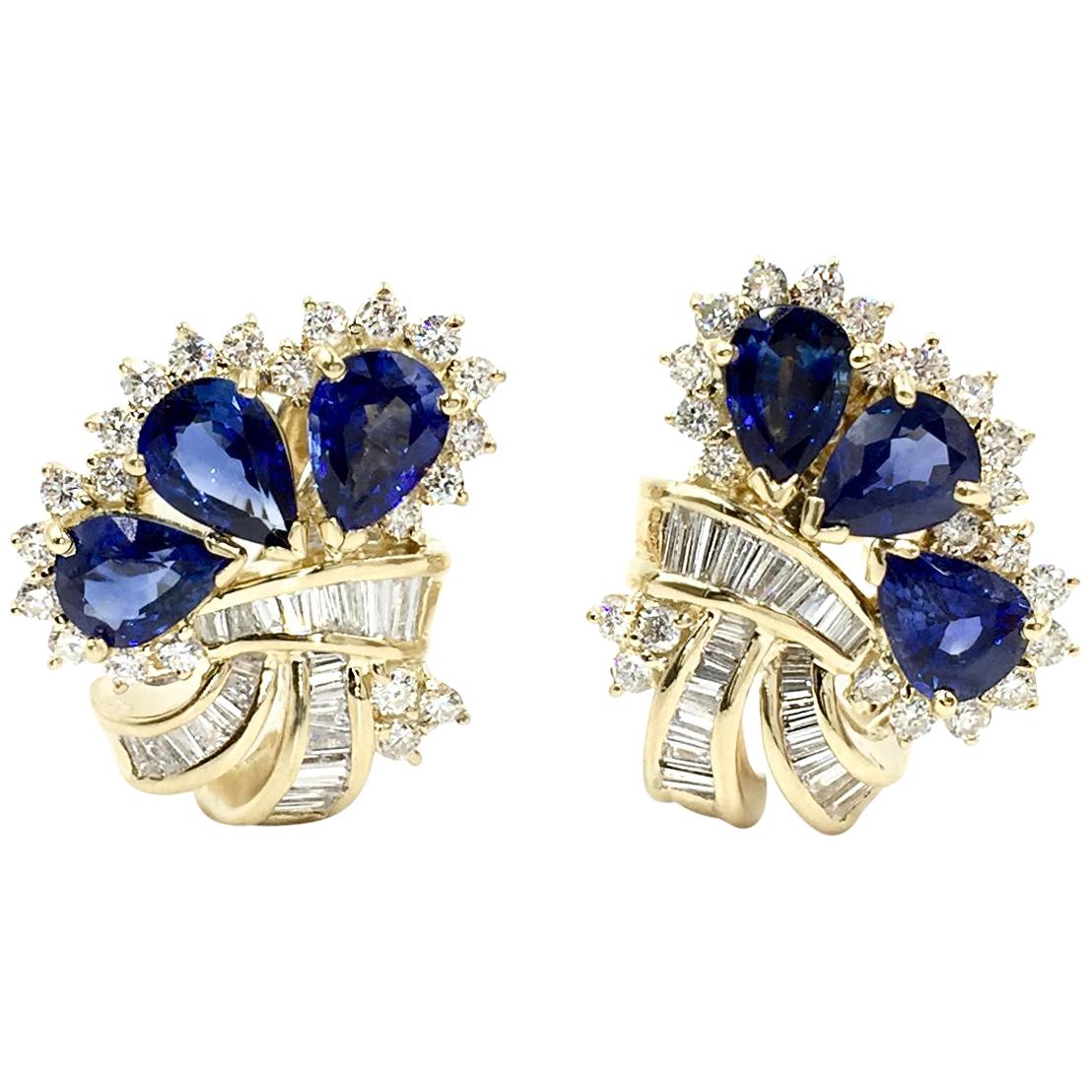 Vintage Sapphire and Diamond 18 Karat Earrings For Sale