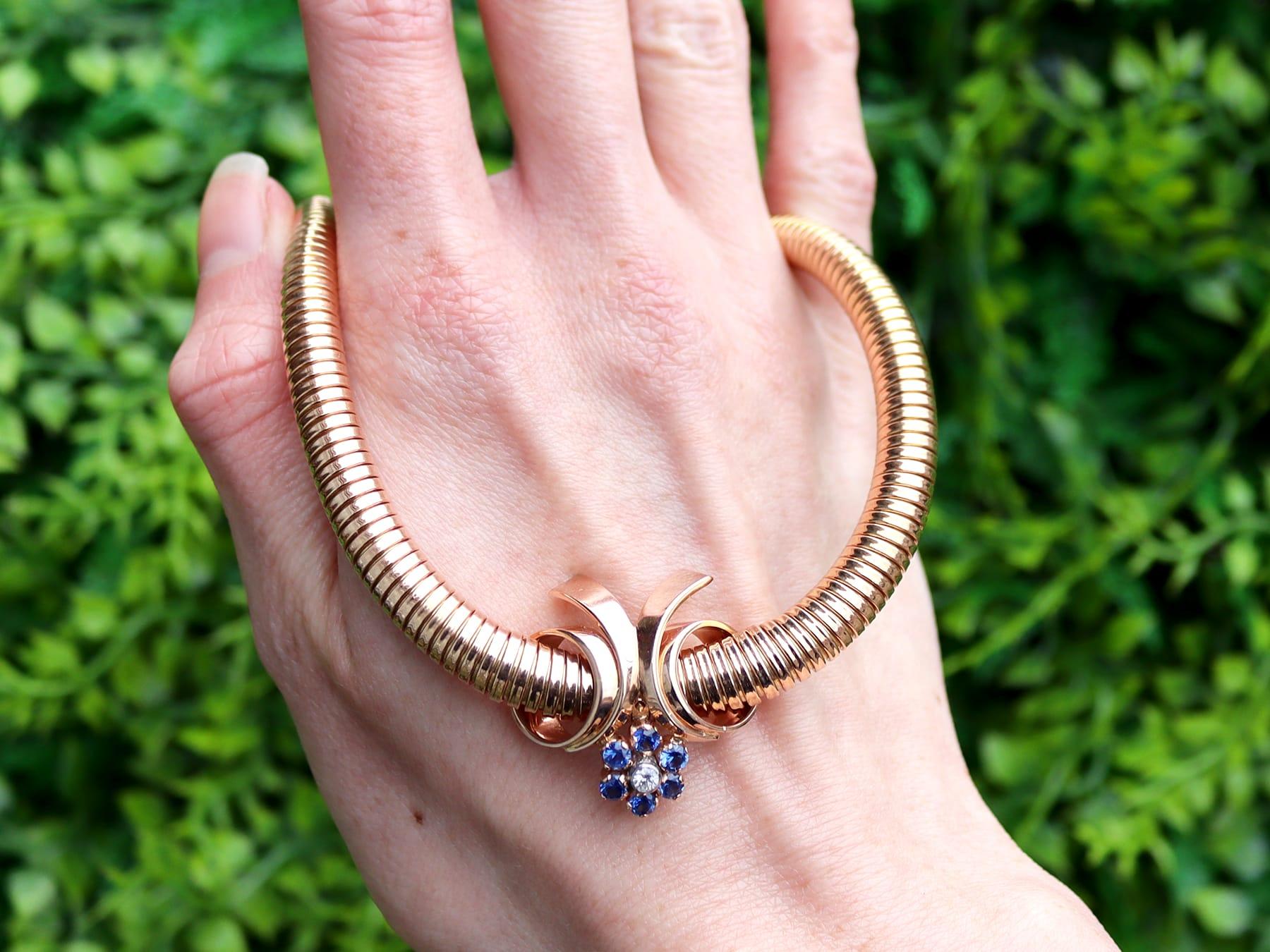 Vintage Sapphire and Diamond, 18k Rose Gold Collarette Necklace For Sale 7