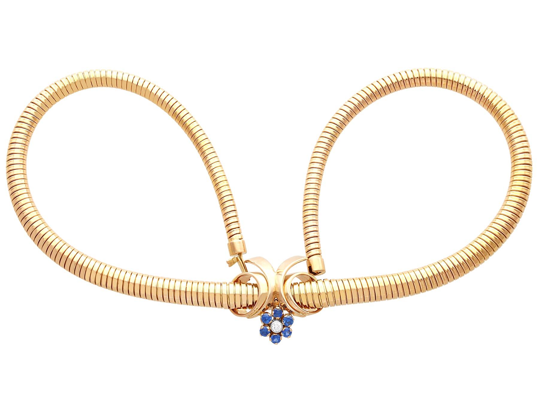 Round Cut Vintage Sapphire and Diamond, 18k Rose Gold Collarette Necklace For Sale
