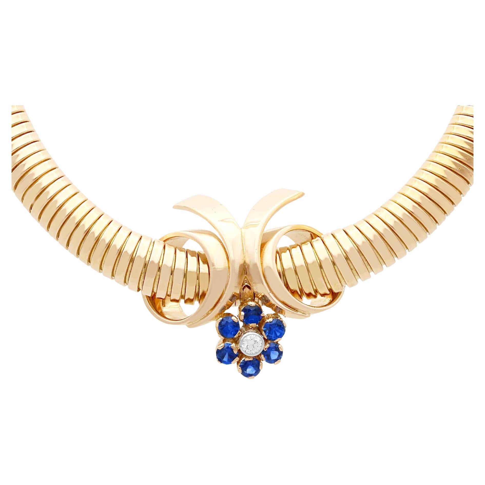 Vintage Sapphire and Diamond, 18k Rose Gold Collarette Necklace For Sale