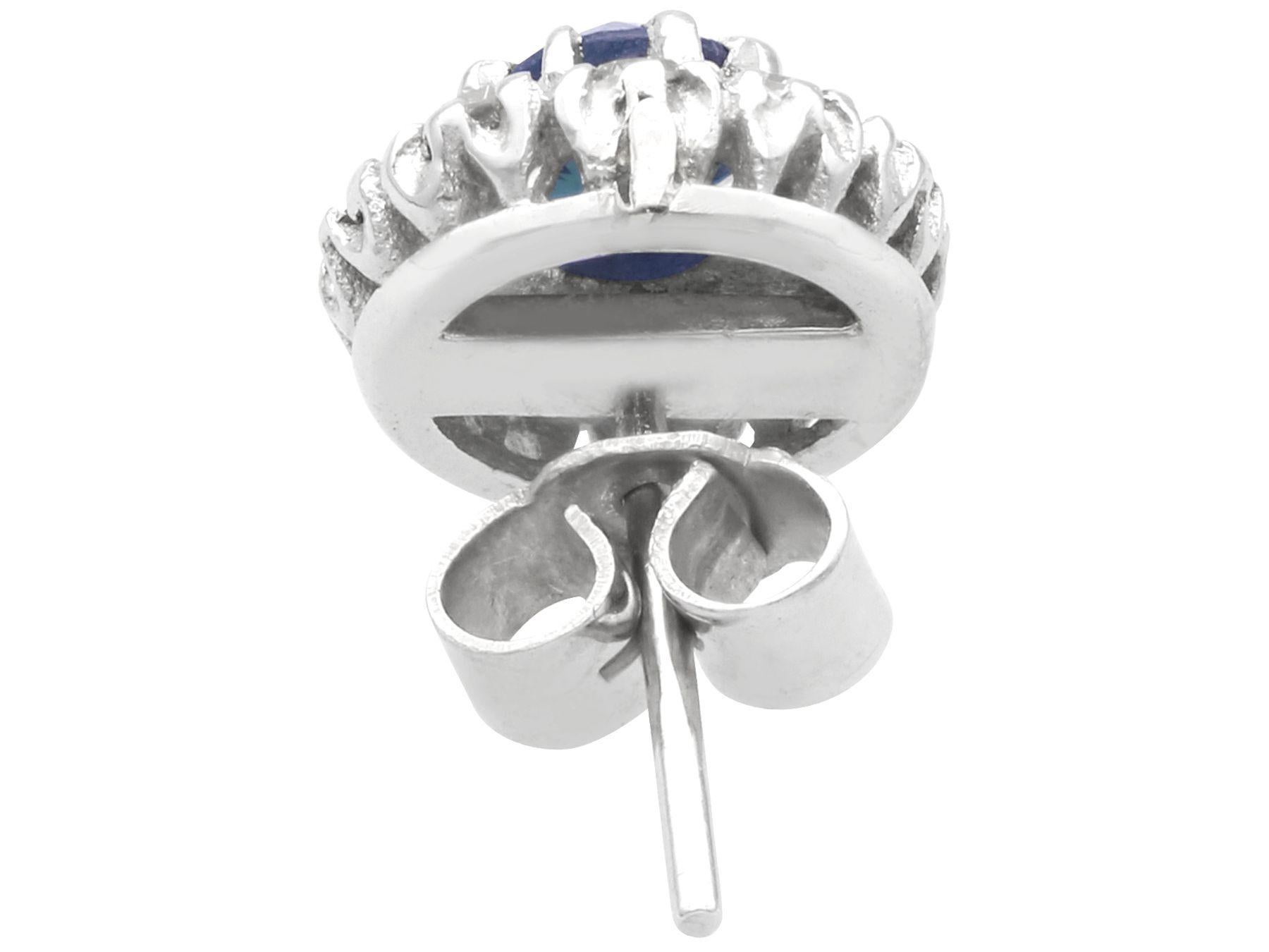 Vintage Sapphire and Diamond 18K White Gold Cluster Earrings 1