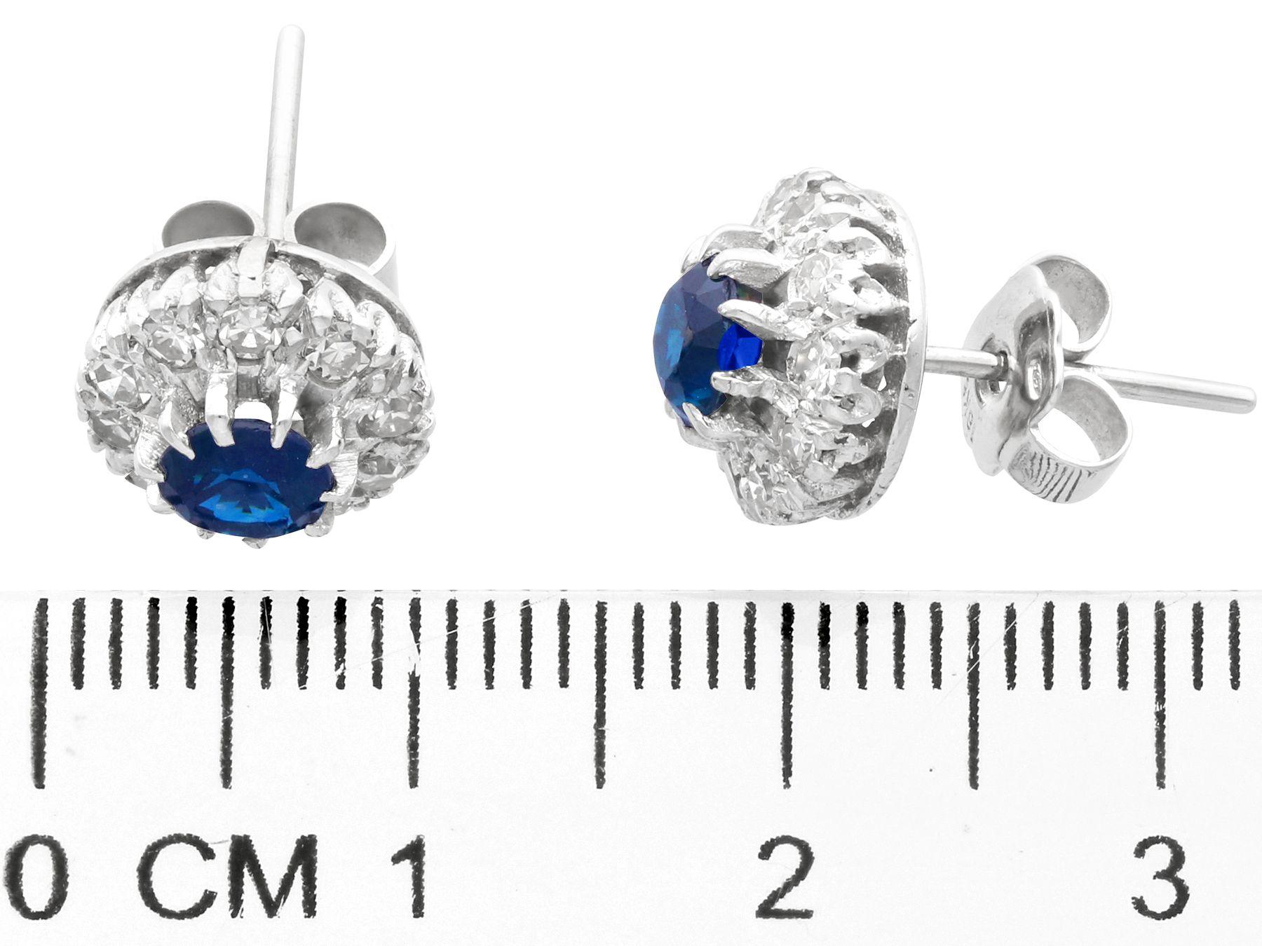 Vintage Sapphire and Diamond 18K White Gold Cluster Earrings For Sale 2