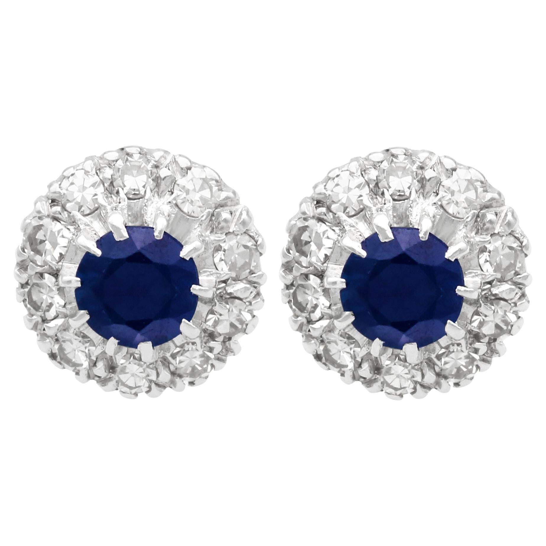 9ct White Gold Diamond and Sapphire Cluster Stud Earrings - 25pt Diamond main image 0