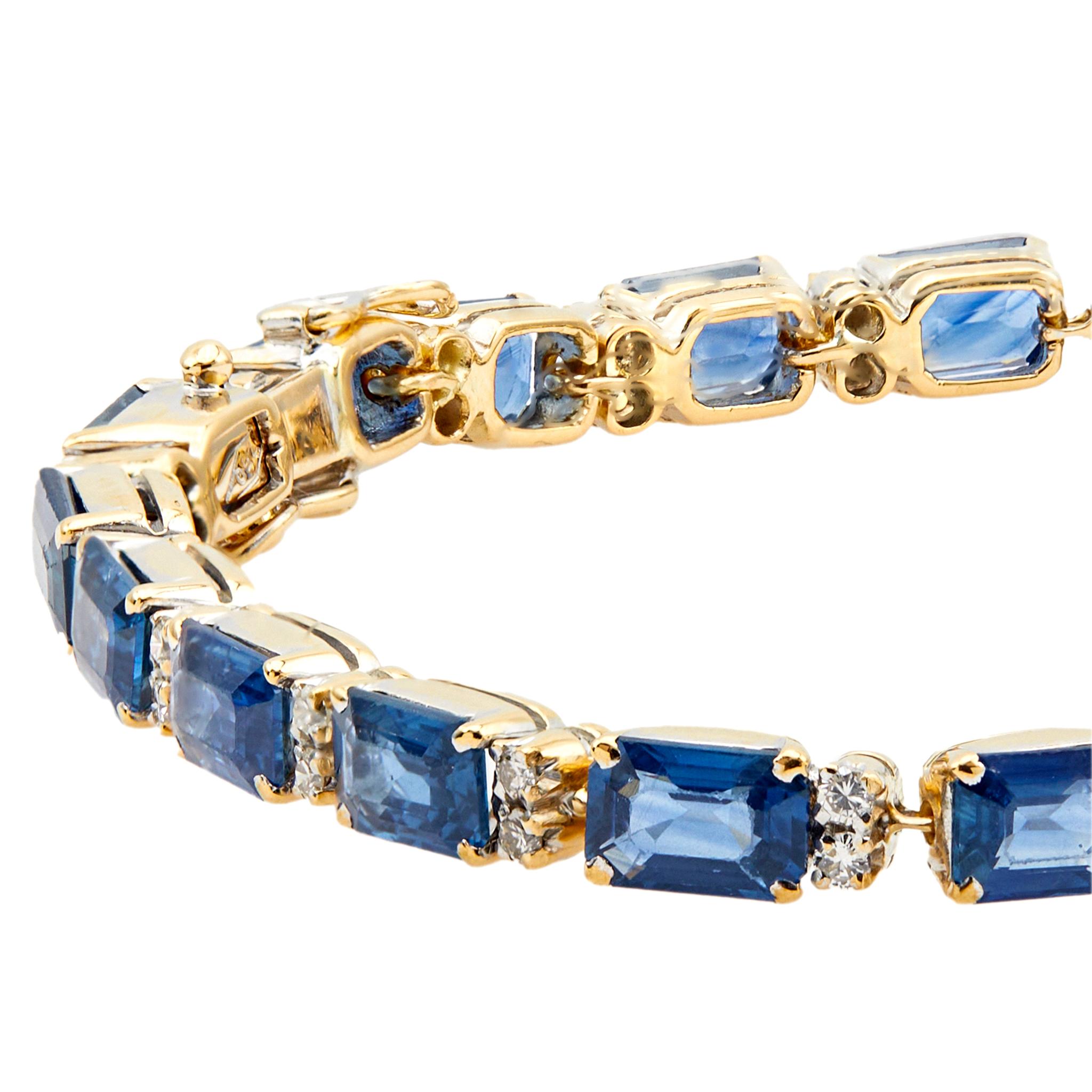 Women's or Men's Vintage Sapphire and Diamond 18k Yellow Gold Bracelet
