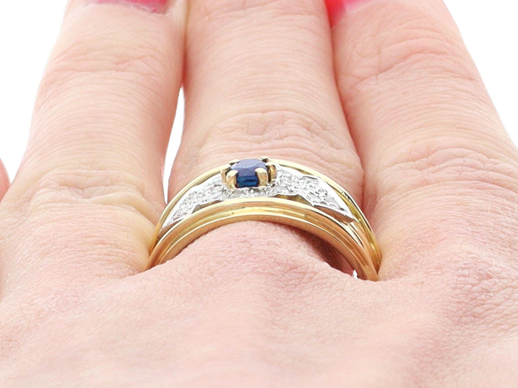 Women's or Men's 1980s Sapphire and Diamond 18k Yellow Gold Cocktail Ring For Sale