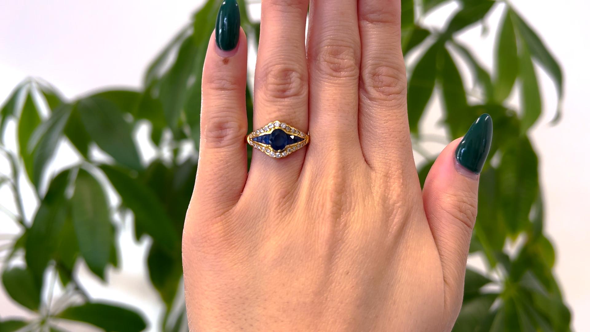 18 Karat Gelbgold Vintage Ring mit Saphir und Diamant (Gemischter Schliff)