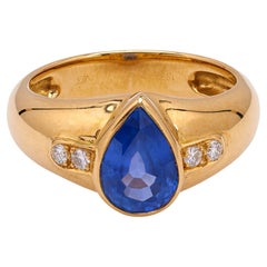 Vintage Sapphire and Diamond 18k Yellow Gold Ring