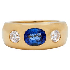 Vintage Sapphire and Diamond 18 Karat Yellow Gold Three Stone Ring