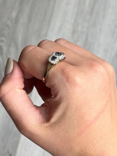 Vintage Sapphire and Diamond 18 Carat White Gold Triple Cluster Ring