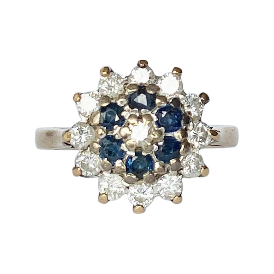 Vintage Sapphire and Diamond 9 Carat and Platinum Cluster Ring