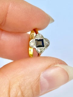 Vintage Sapphire and Diamond 9 Carat Gold and Platinum Panel Ring