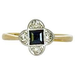 Vintage Sapphire and Diamond 9 Carat Gold and Platinum Panel Ring