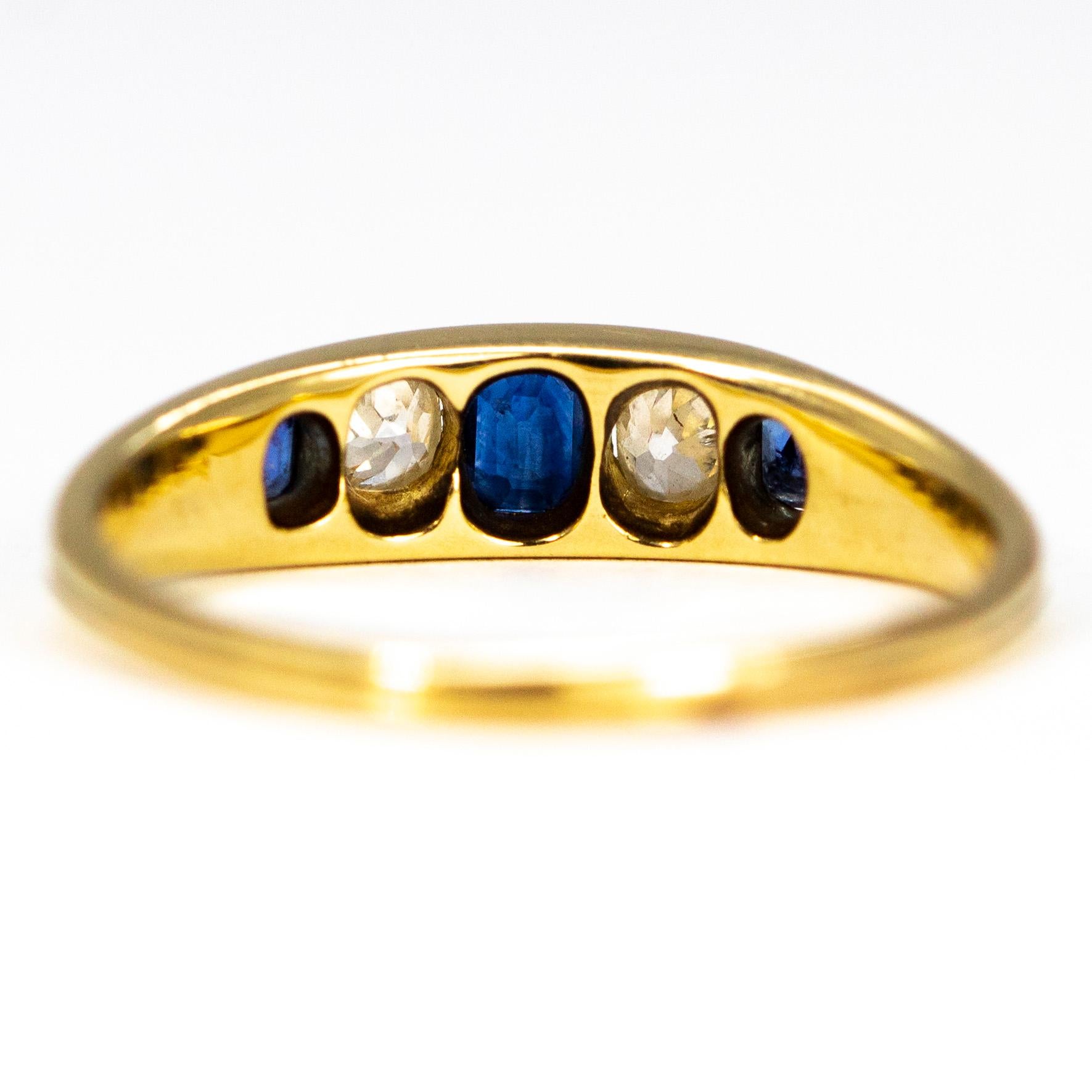 Vintage Sapphire and Diamond 9 Carat Gold Band In Good Condition In Chipping Campden, GB
