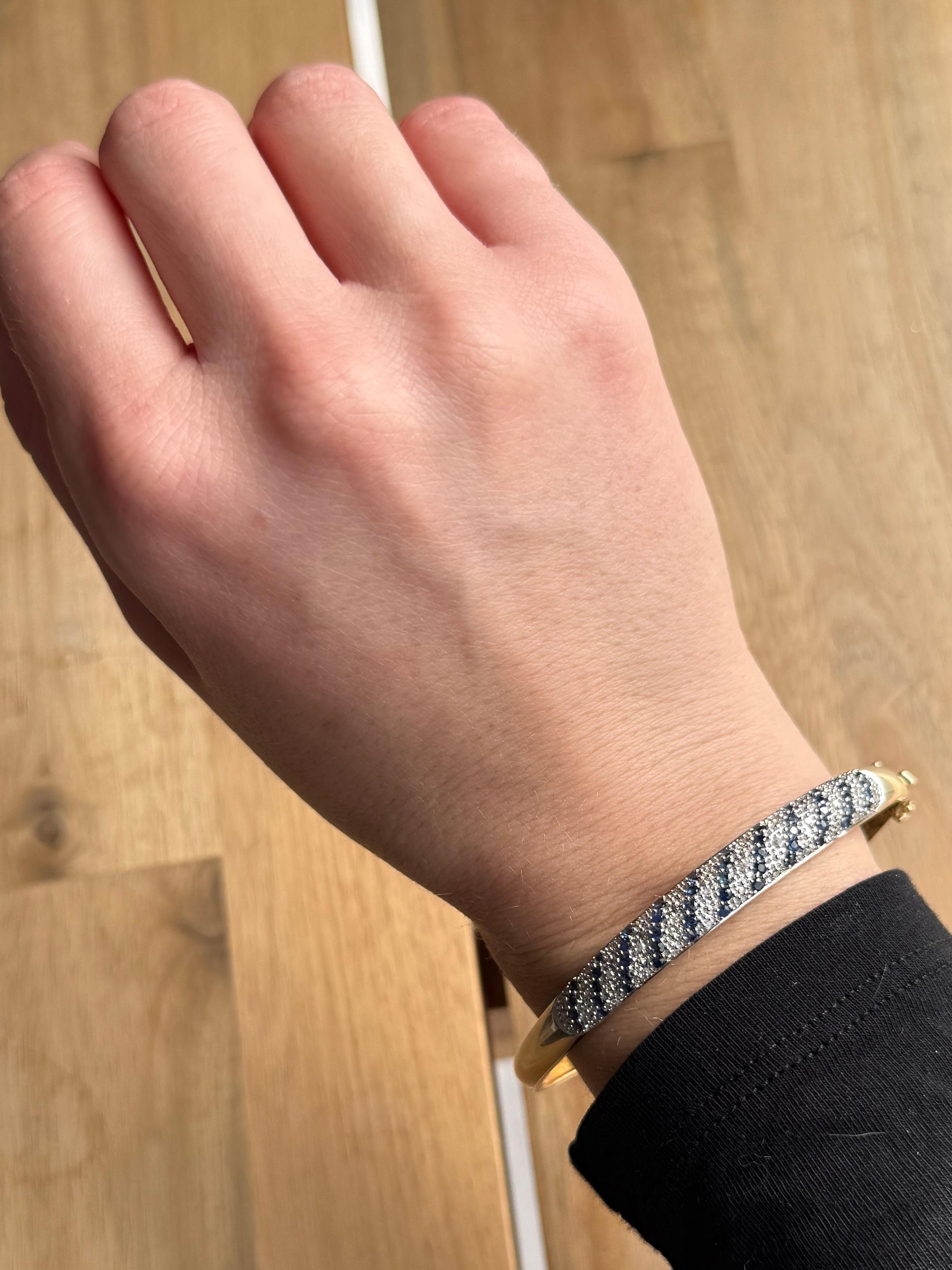 Round Cut Vintage Sapphire and Diamond 9 Carat Gold Bangle For Sale