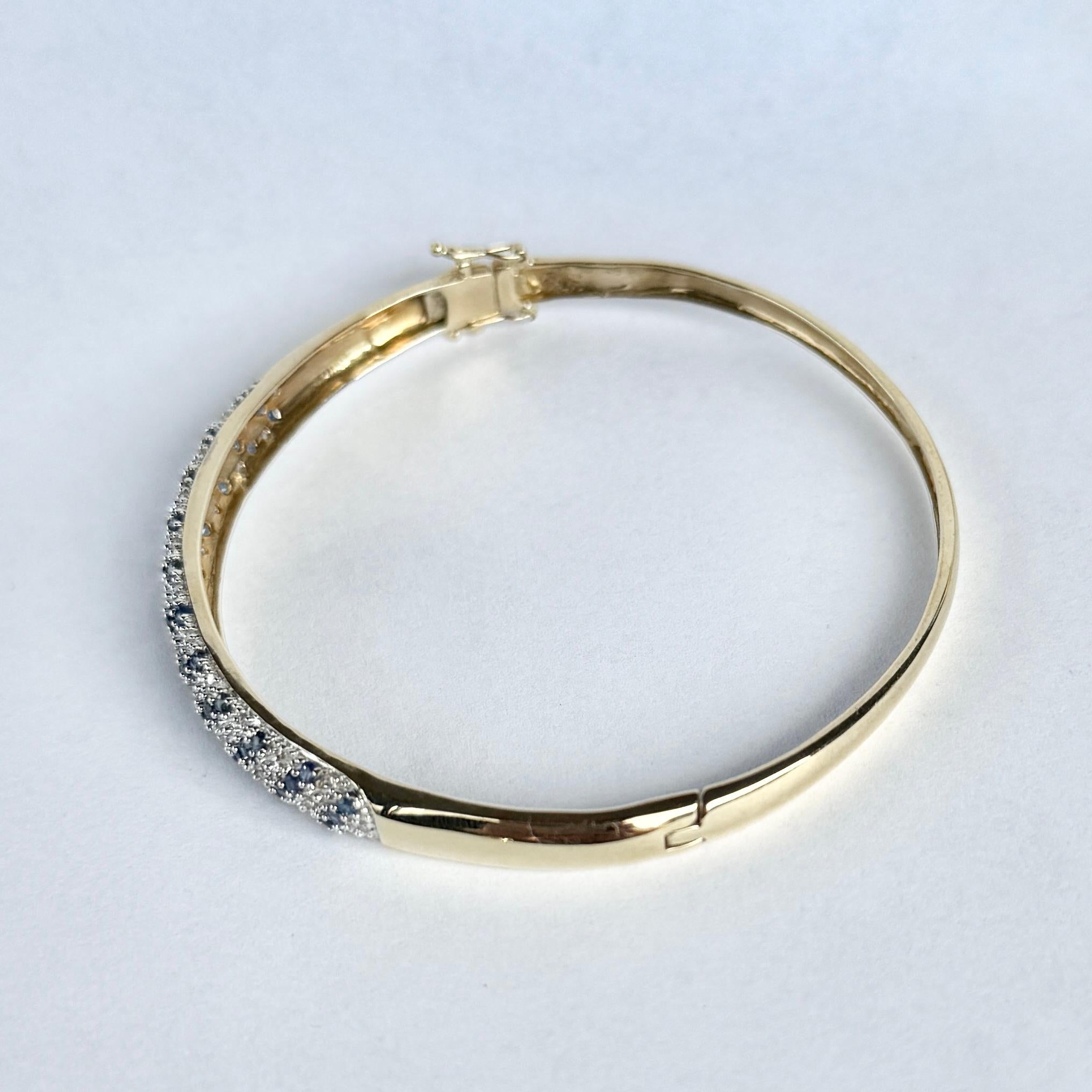Vintage Sapphire and Diamond 9 Carat Gold Bangle In Good Condition For Sale In Chipping Campden, GB