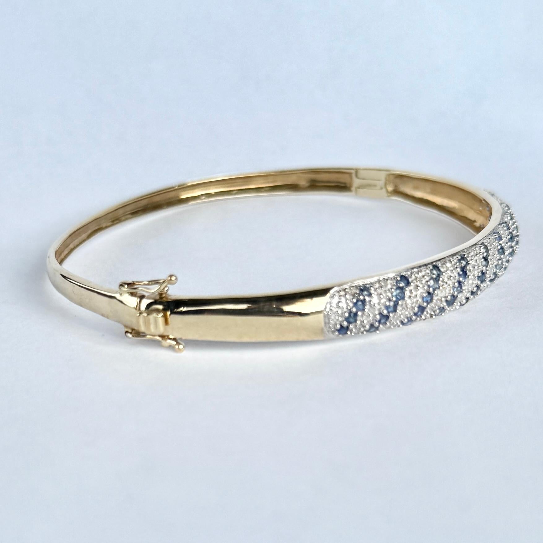 Women's Vintage Sapphire and Diamond 9 Carat Gold Bangle For Sale