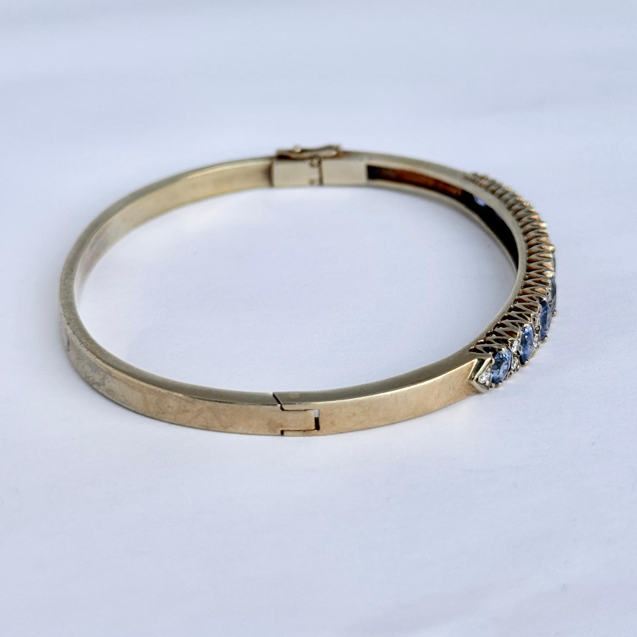 Vintage Sapphire and Diamond 9 Carat Gold Bangle Damen im Angebot