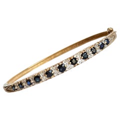 Bracelet jonc vintage en or 9 carats avec saphir et diamants