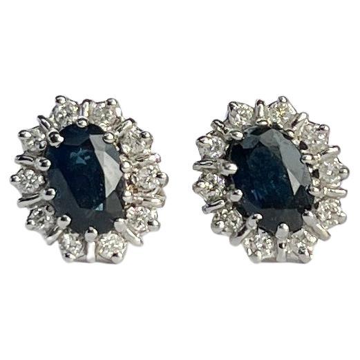Vintage Sapphire and Diamond 9 Carat Gold Cluster Stud Earrings For Sale