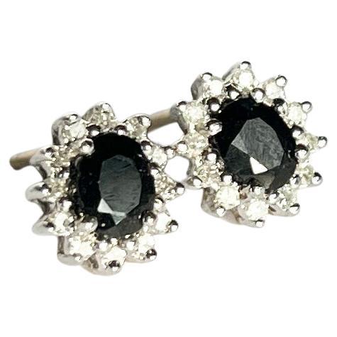 Vintage Sapphire and Diamond 9 Carat Gold Cluster Stud Earrings For Sale