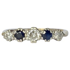 Vintage Sapphire and Diamond 9 Carat Gold Five-Stone Ring
