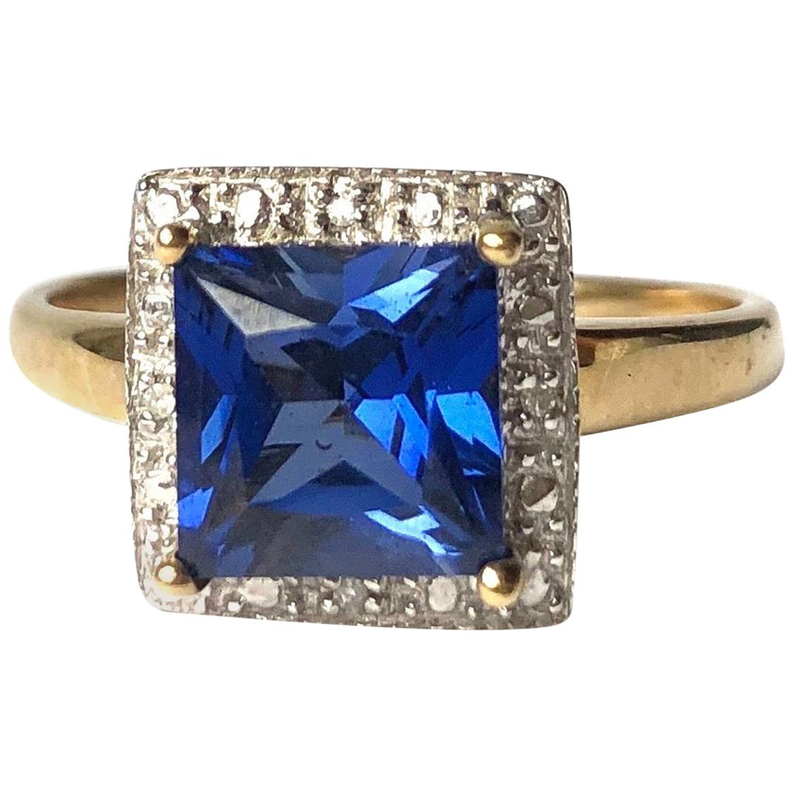 Vintage Sapphire and Diamond 9 Carat Gold Solitaire Ring