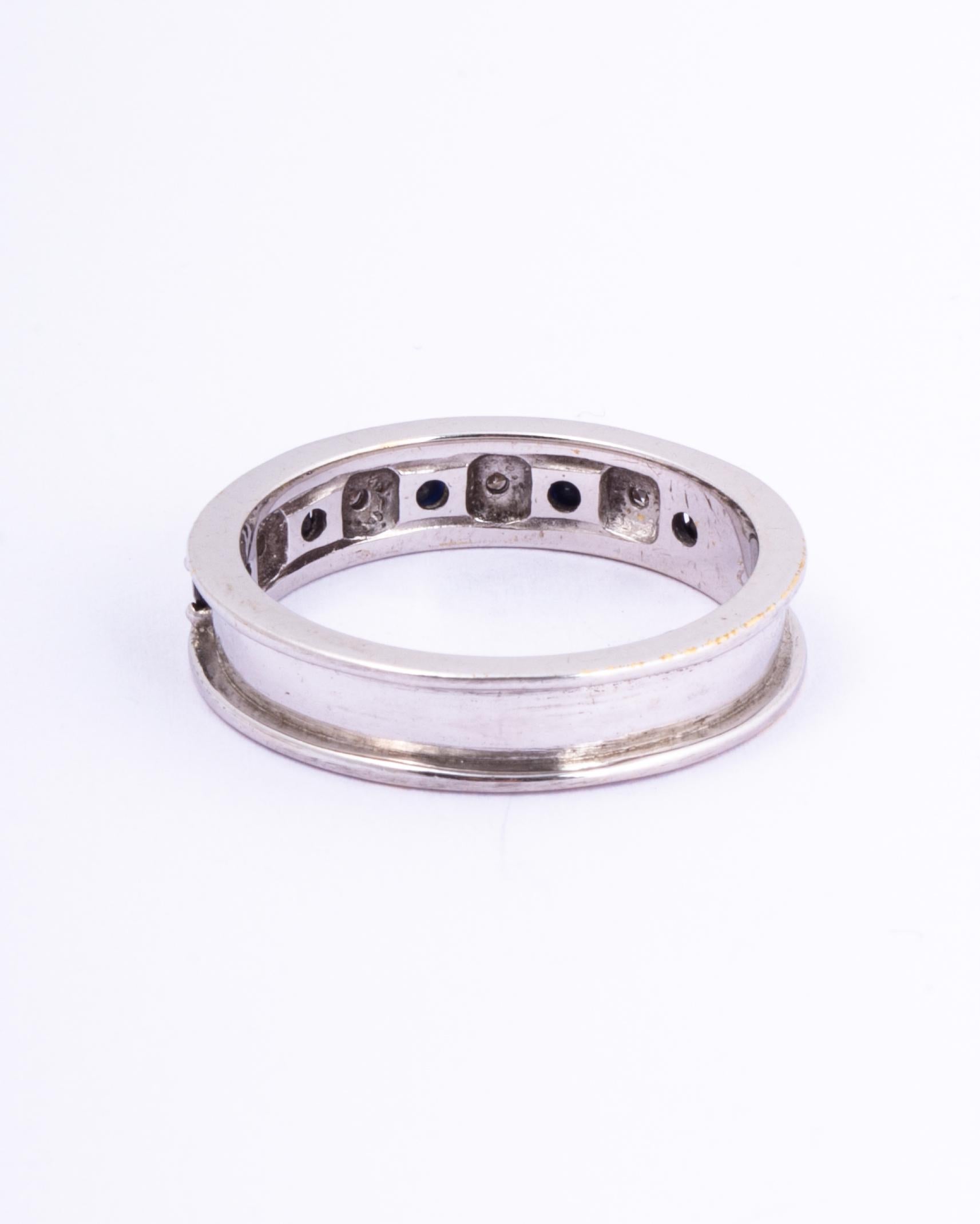 Modern Vintage Sapphire and Diamond 9 Carat White Gold Eternity Band For Sale