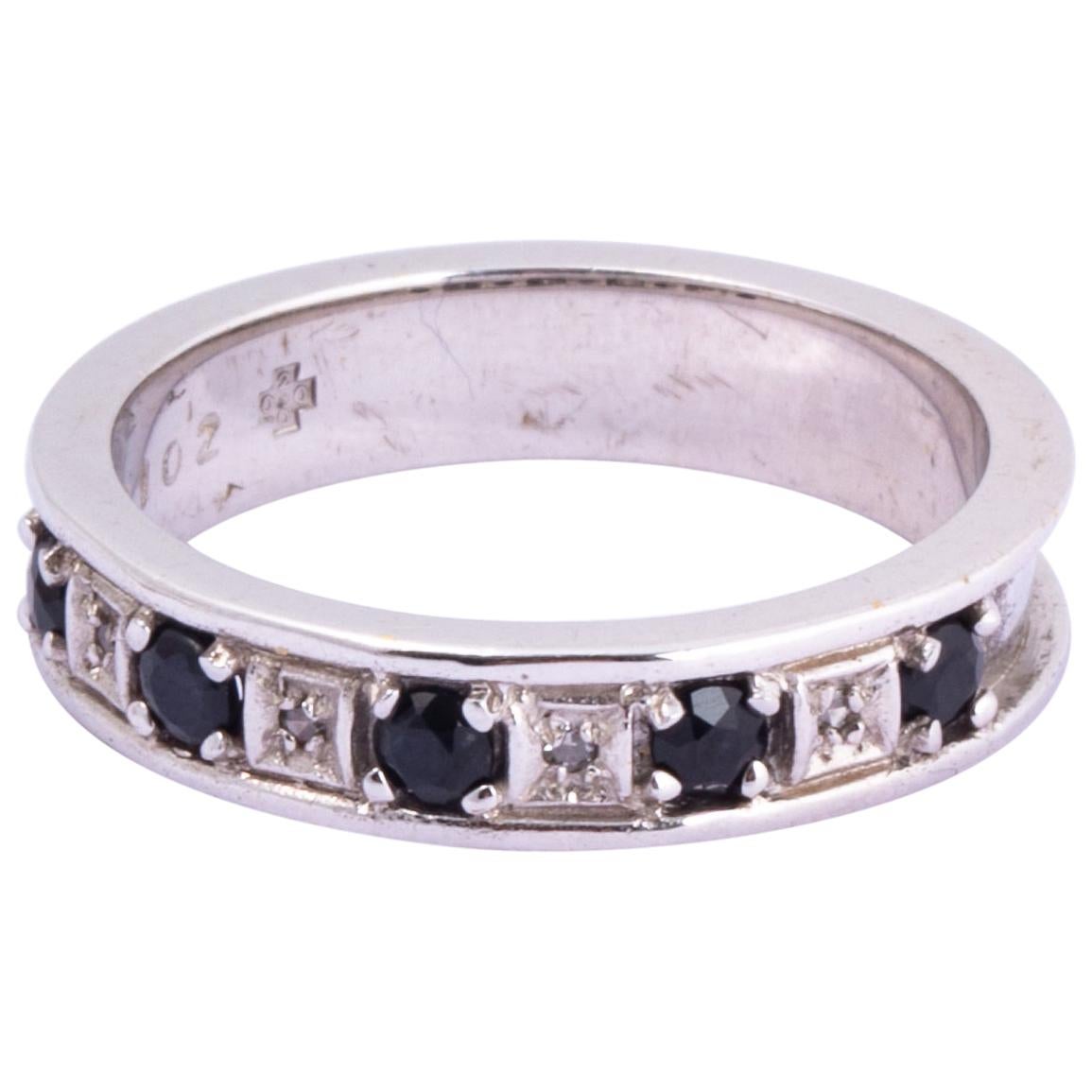Vintage Sapphire and Diamond 9 Carat White Gold Eternity Band For Sale