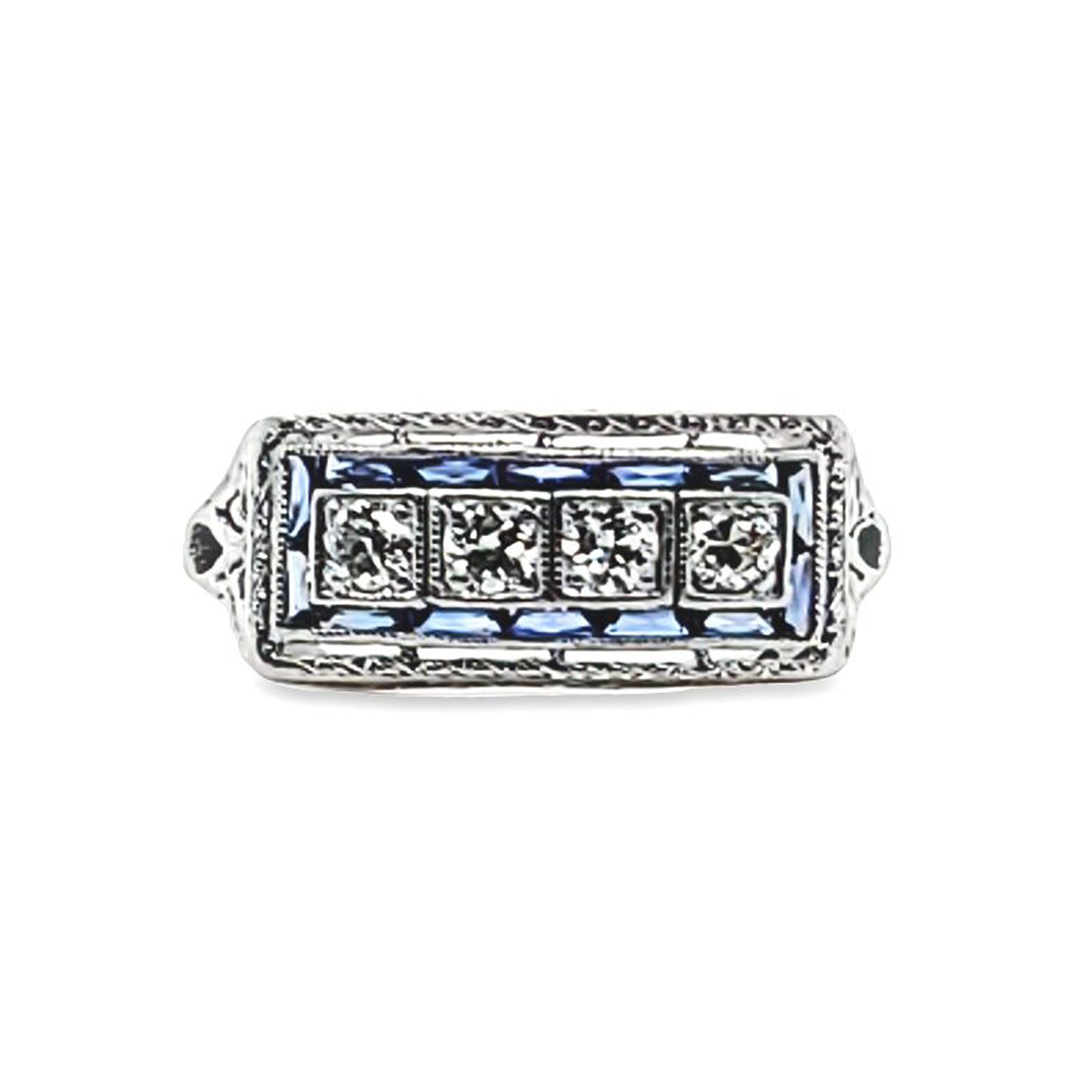 Round Cut Vintage Sapphire and Diamond Band For Sale