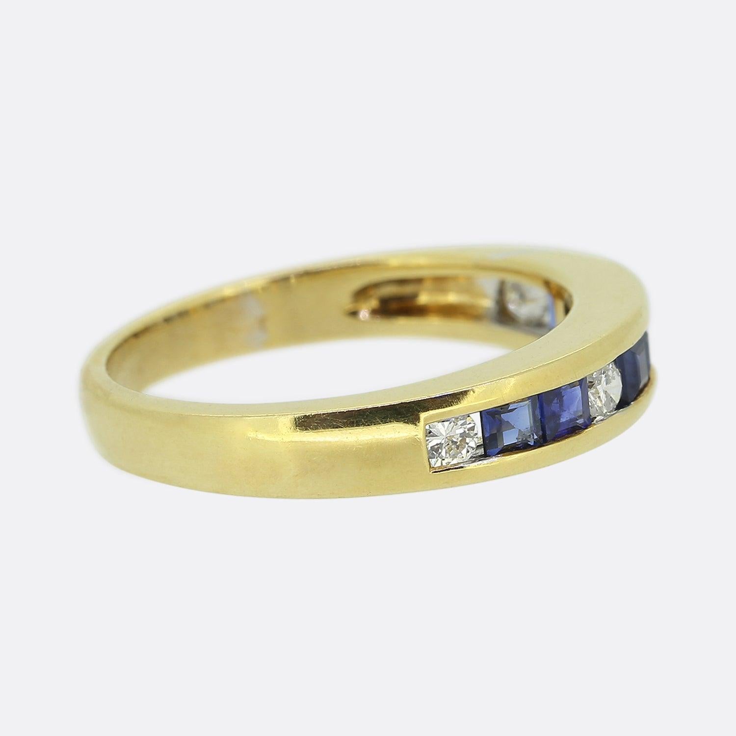 Round Cut Vintage Sapphire and Diamond Band Ring For Sale