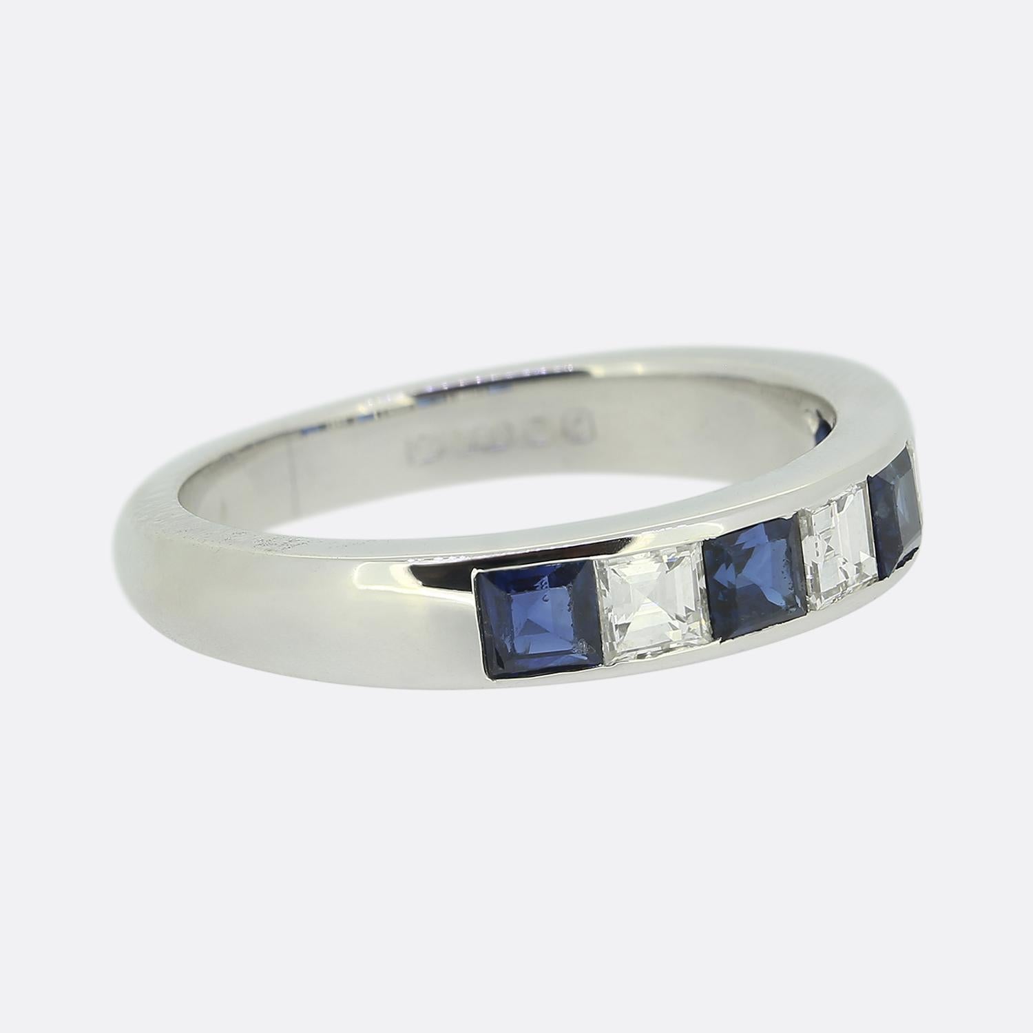 Square Cut Vintage Sapphire and Diamond Band Ring For Sale