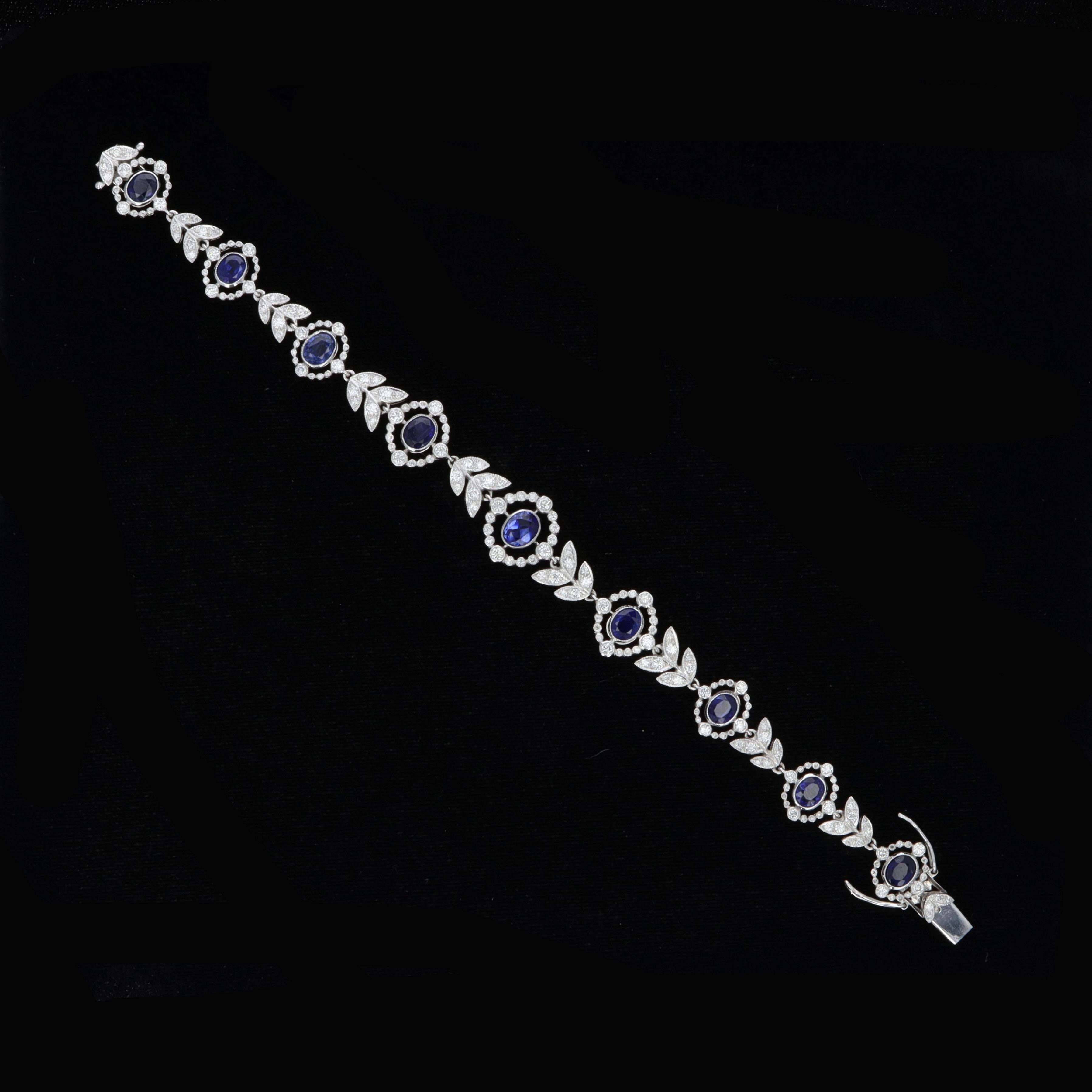 Oval Cut Vintage Sapphire and Diamond Bracelet For Sale