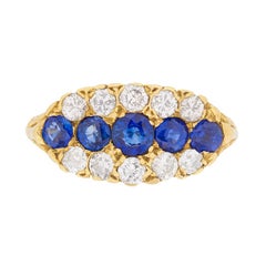 Vintage Sapphire and Diamond Carved Shank Cluster Ring, circa 1950s