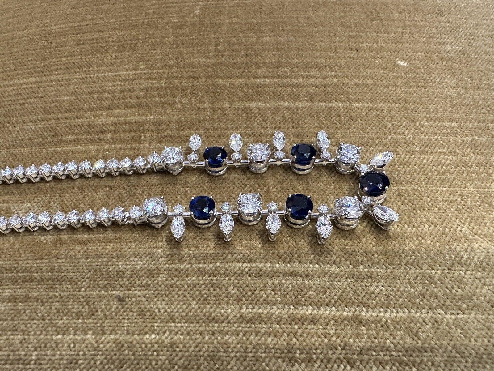 Choker-Halskette aus Platin und 18 Karat Weißgold mit Saphiren und Diamanten (Rundschliff)