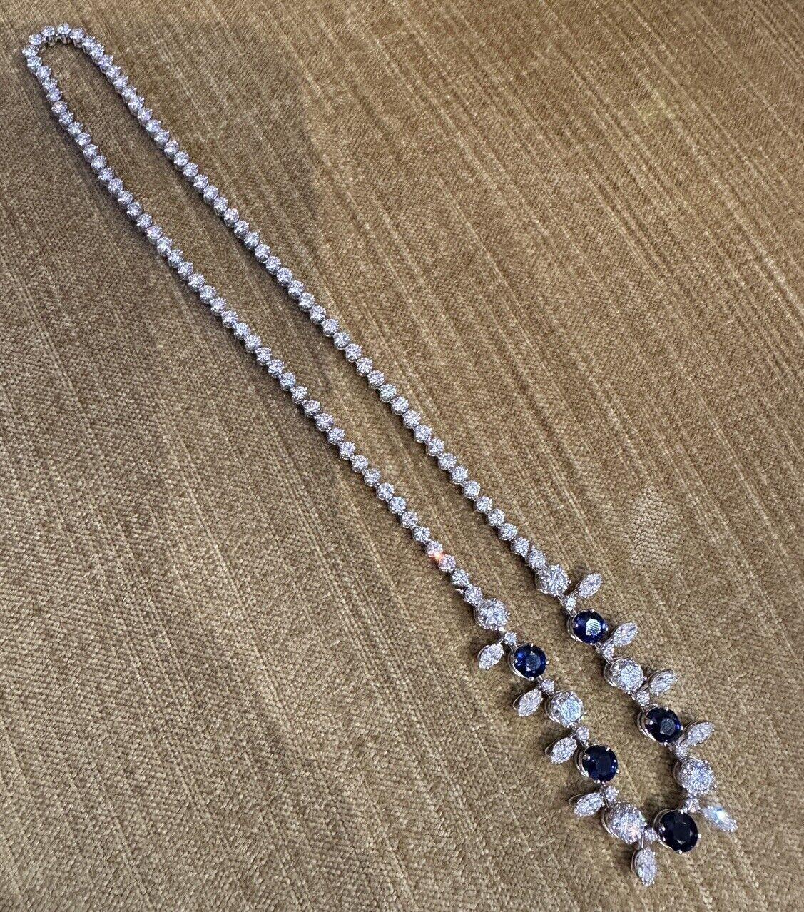 Vintage Sapphire and Diamond Choker Necklace in Platinum and 18k White Gold In Good Condition For Sale In La Jolla, CA