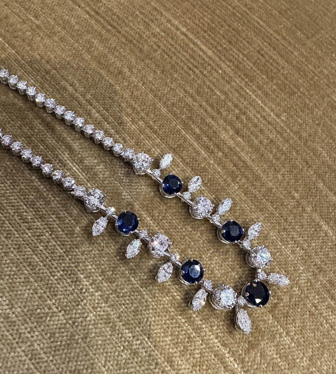 Women's Vintage Sapphire and Diamond Choker Necklace in Platinum and 18k White Gold For Sale