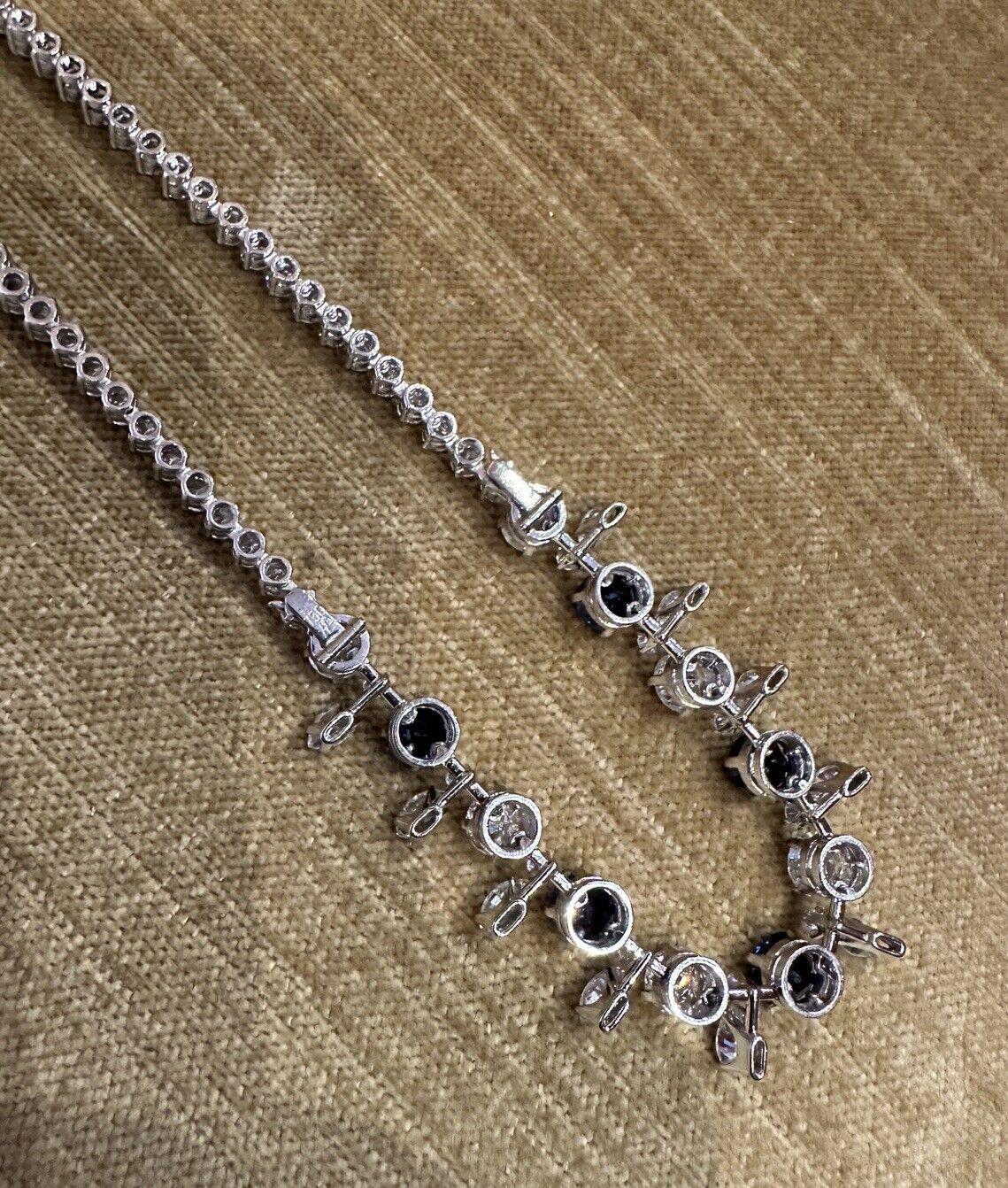 Vintage Sapphire and Diamond Choker Necklace in Platinum and 18k White Gold For Sale 1