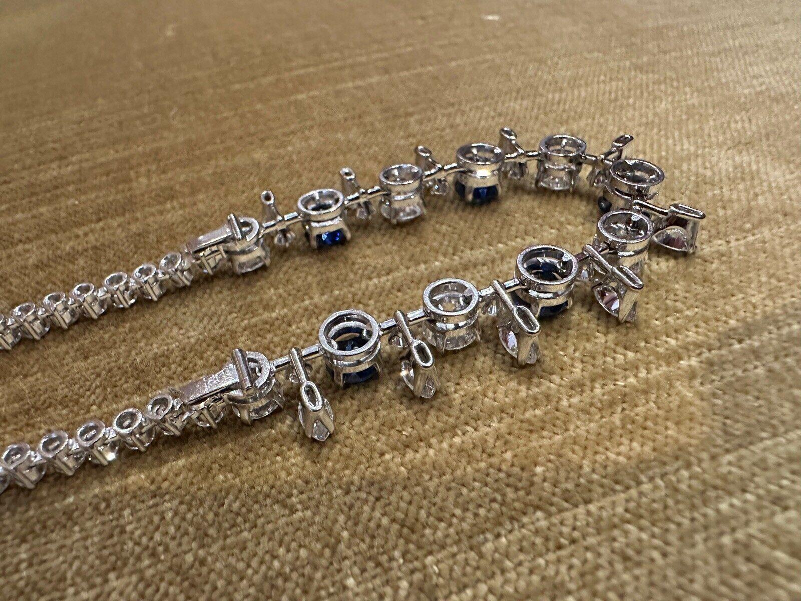 Vintage Sapphire and Diamond Choker Necklace in Platinum and 18k White Gold For Sale 2