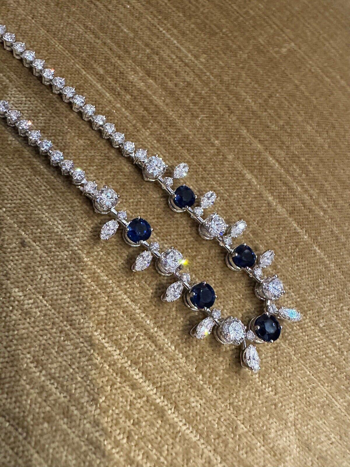 Vintage Sapphire and Diamond Choker Necklace in Platinum and 18k White Gold For Sale 3