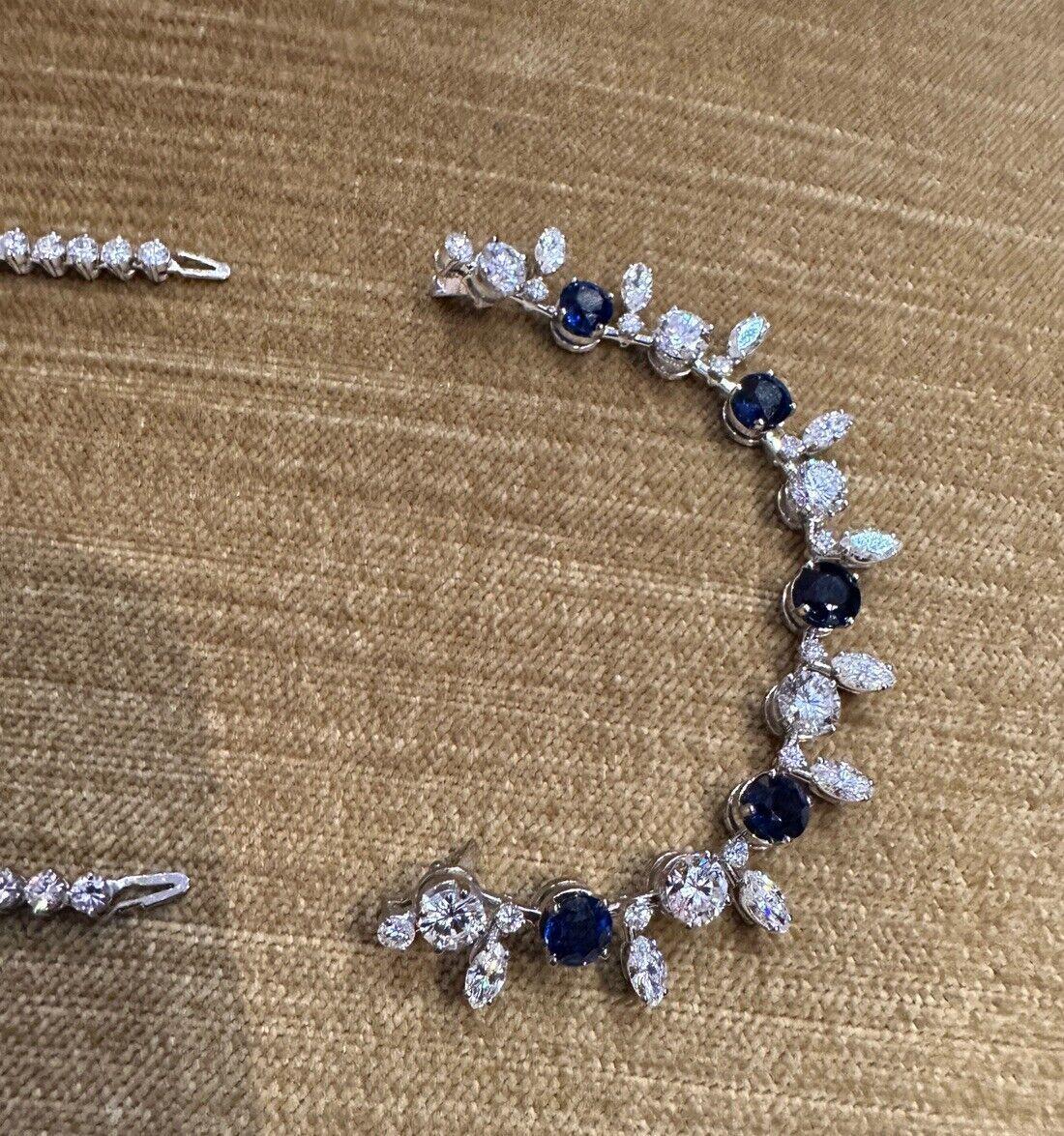 Vintage Sapphire and Diamond Choker Necklace in Platinum and 18k White Gold For Sale 4